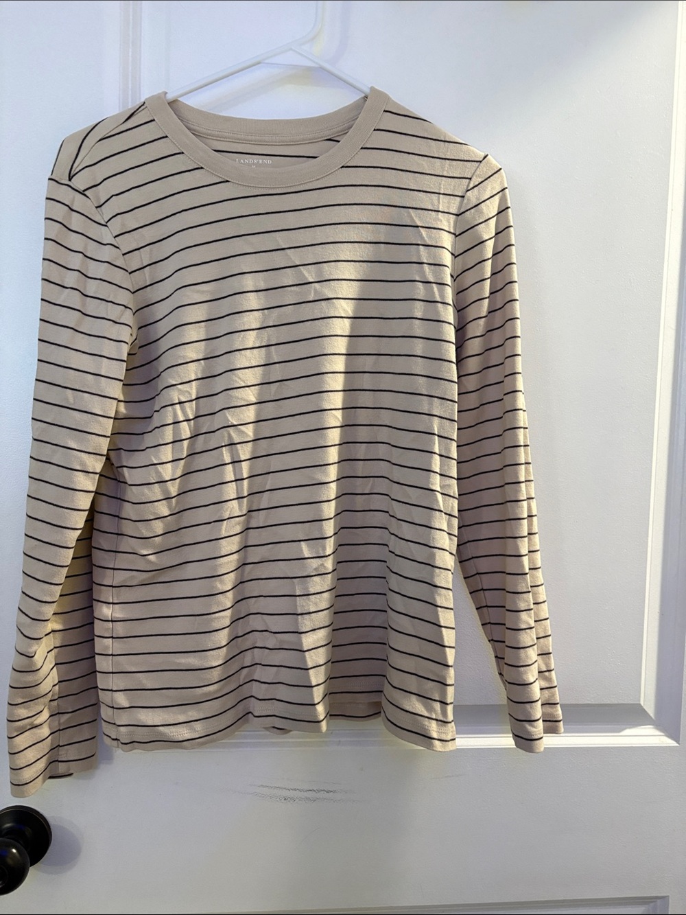 Lands End women’s Striped Long-Sleeve Tee in Beige and black